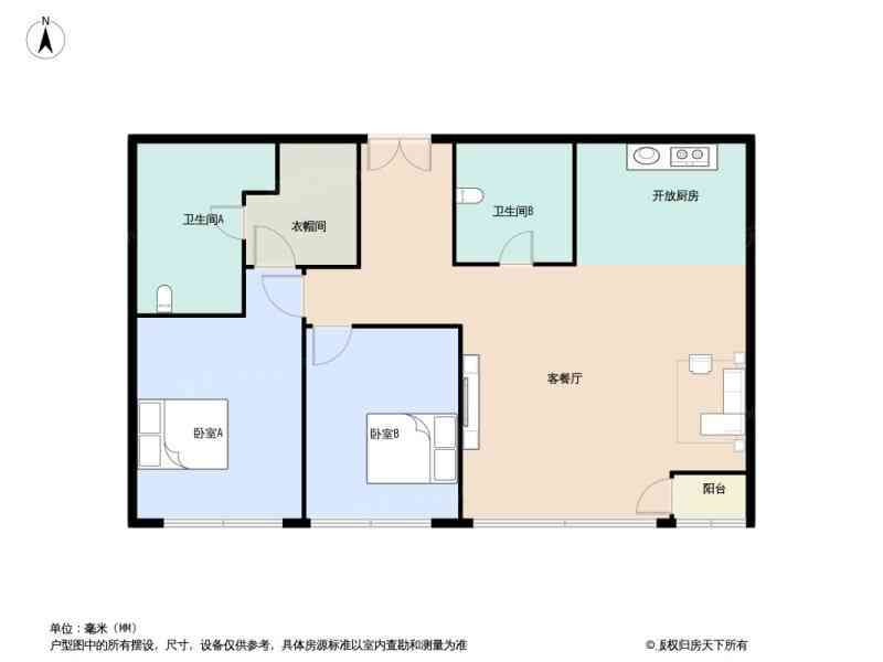 2室2厅2卫 134㎡