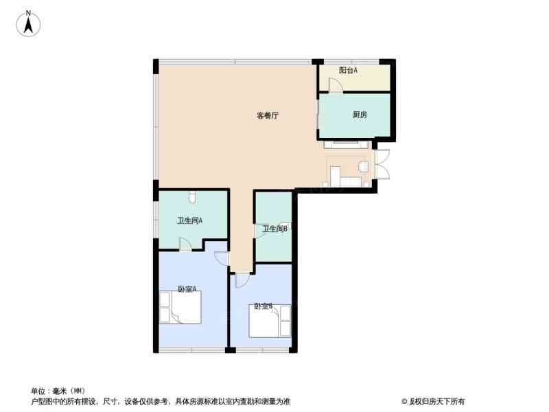 2室2厅2卫 160㎡