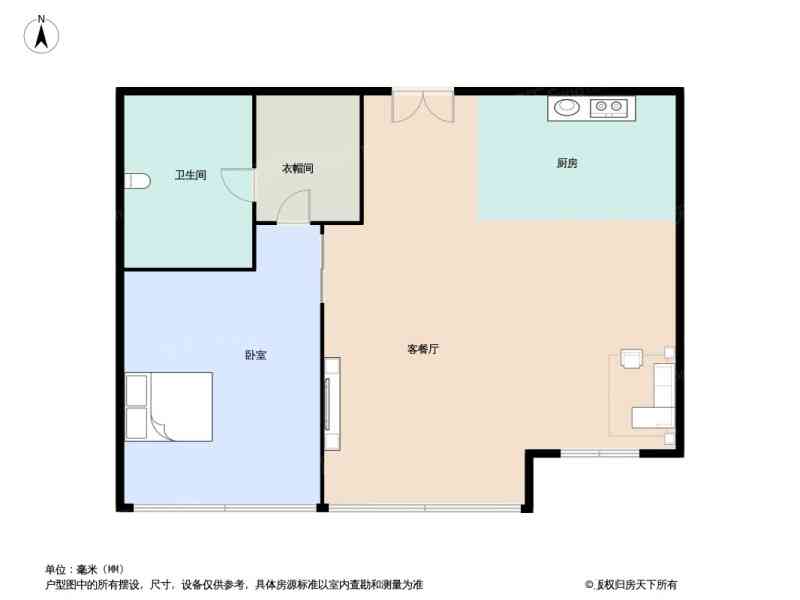 1室2厅1卫 93㎡