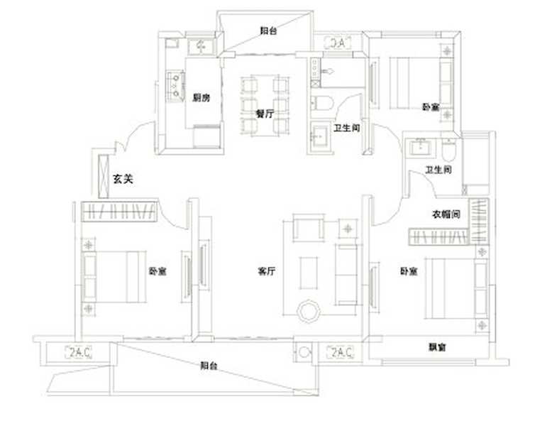 3室2厅2卫 123㎡