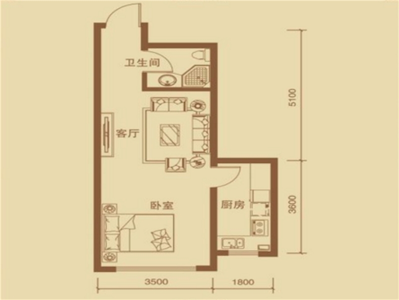 1室1厅1卫 47㎡