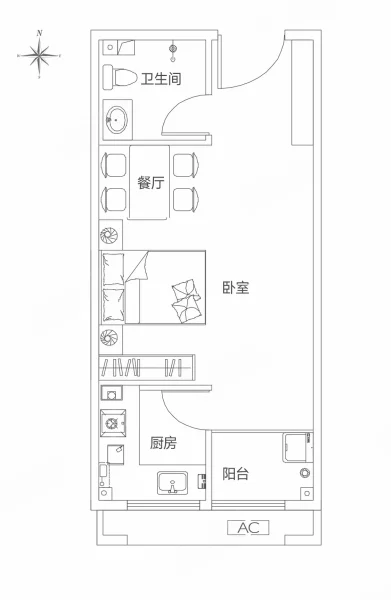 1室1厅1卫 44㎡