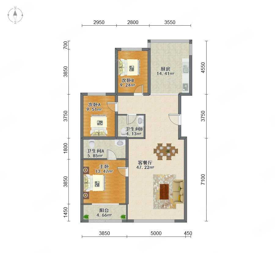 3室2厅2卫 164㎡
